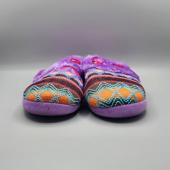 Blazin Roxx Slip On Slippers Ladies 5/6 Purple Fabric Faux Fur Rhinestone NWT - Picture 2 of 9